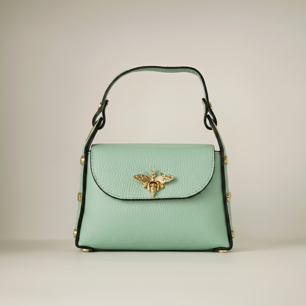 Bolso "Mini Bee" de mano en piel turquesa