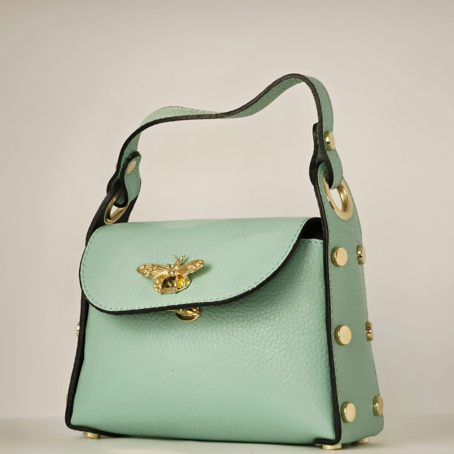 Bolso "Mini Bee" de mano en piel turquesa