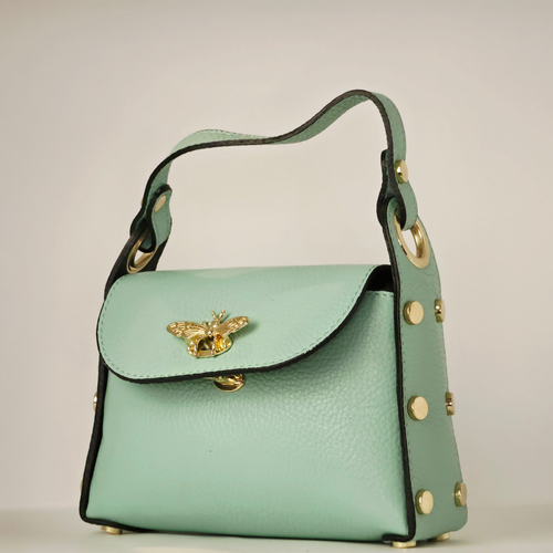 Bolso "Mini Bee" de mano en piel turquesa