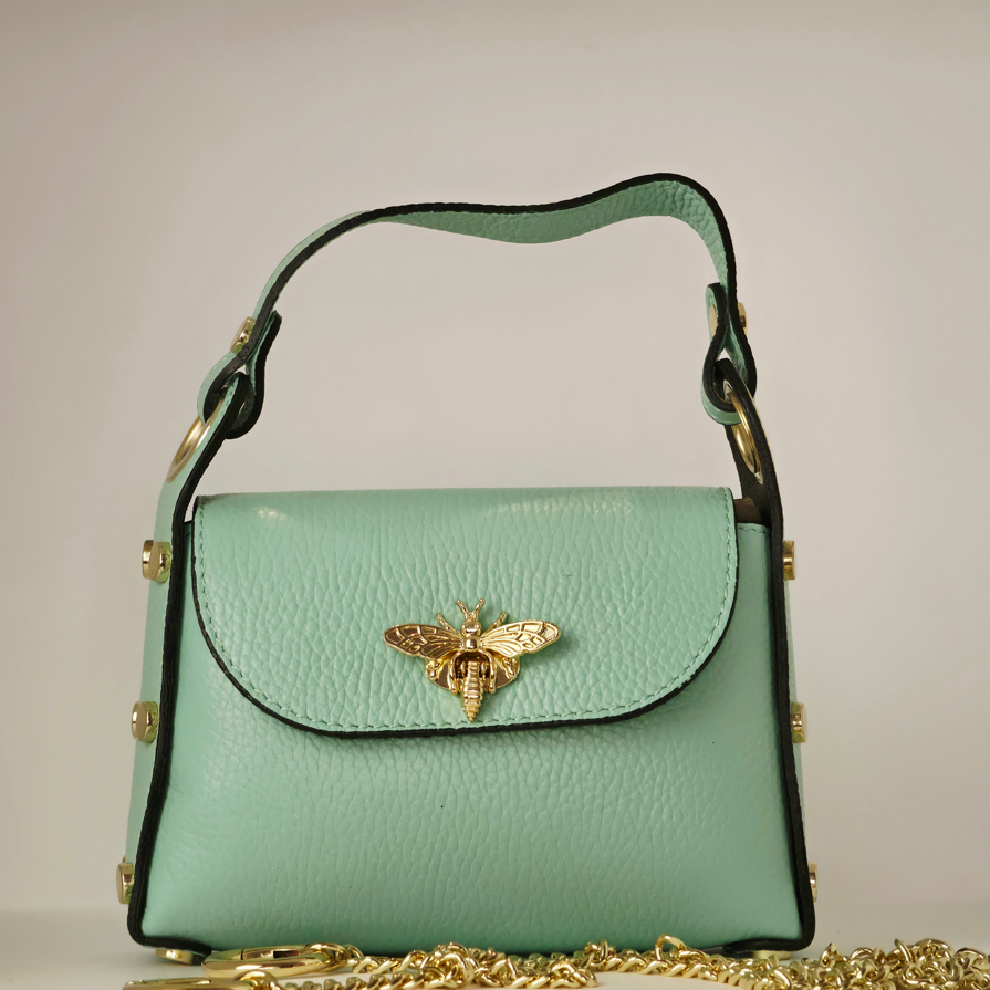 Bolso "Mini Bee" de mano en piel turquesa