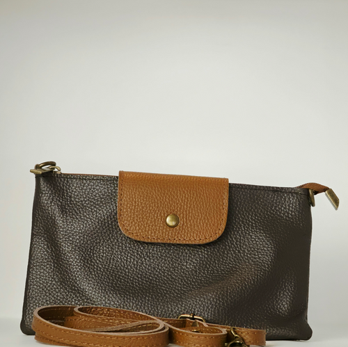 Bolso cartera de mano en piel color chocolate