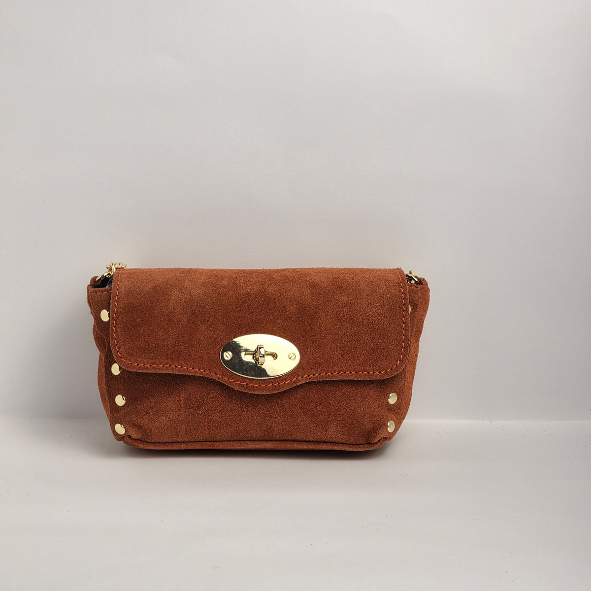 Mini bolso en piel de ante naranja oscuro