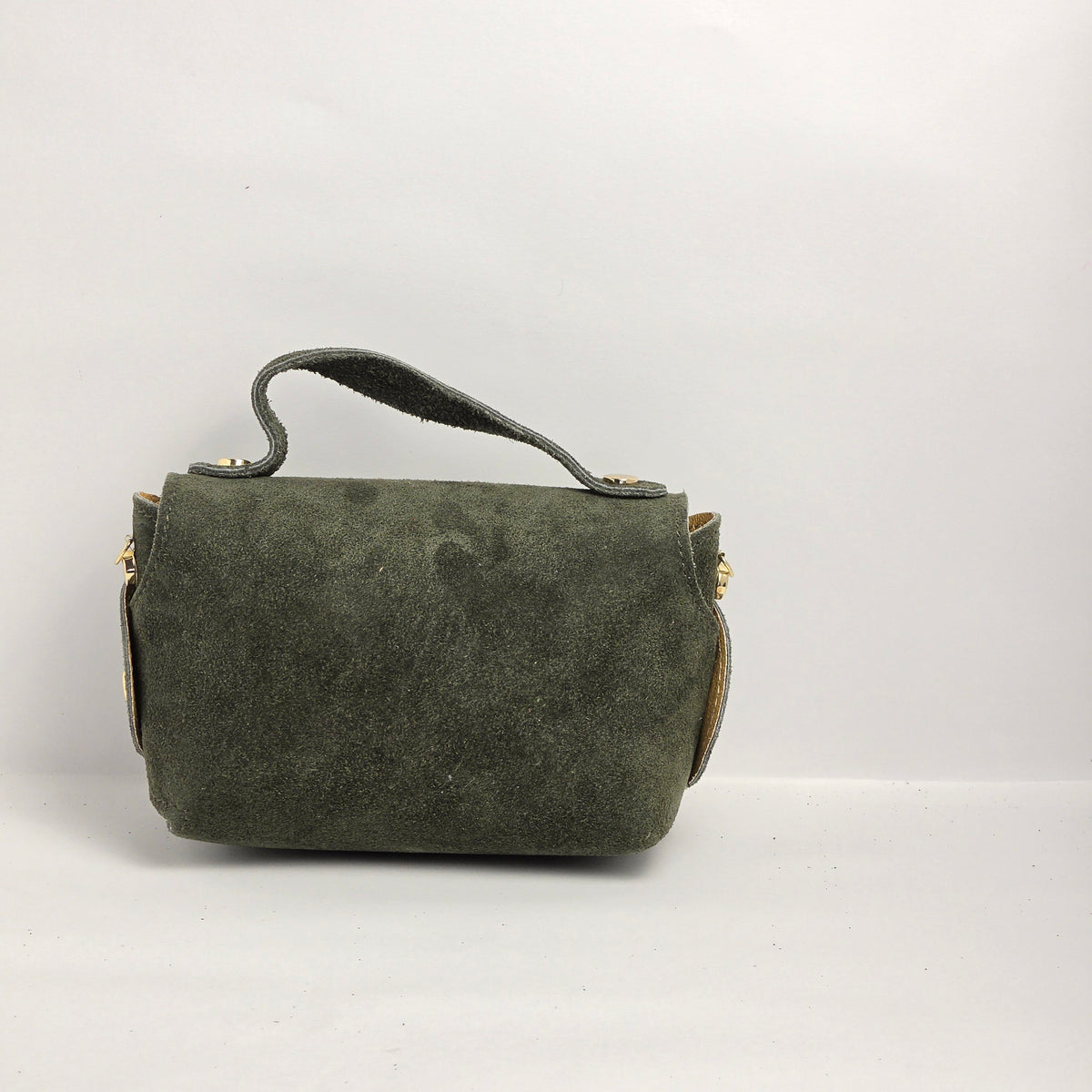 Mini bolso de mano en piel de ante verde oliva