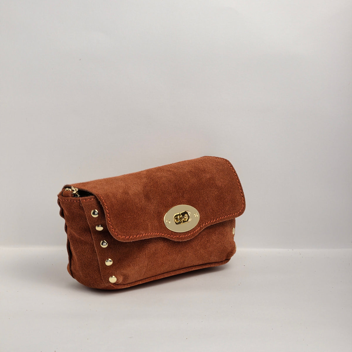 Mini bolso en piel de ante naranja oscuro